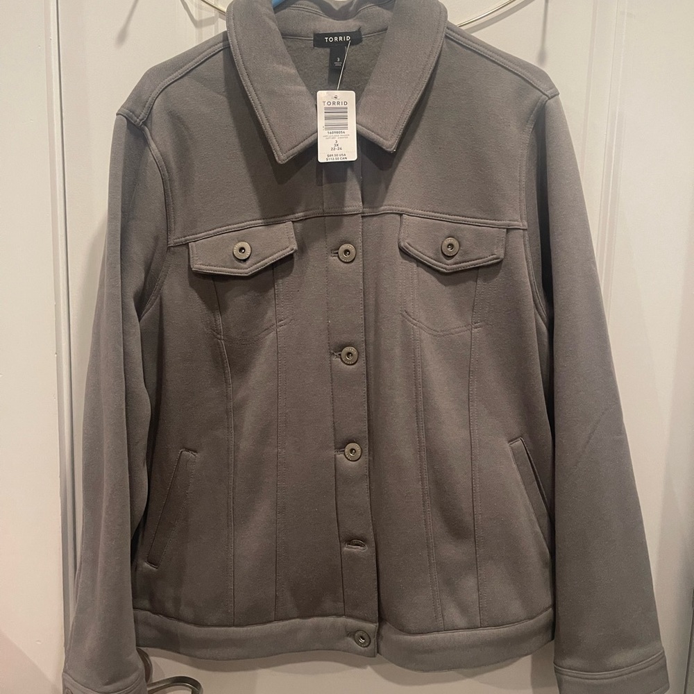 Torrid Gray Fleece Trucker Jacket.